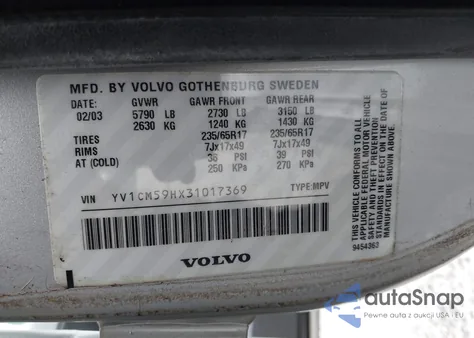 2003 Volvo Xc90 from USA, damaged, VIN YV1CM59HX31017369